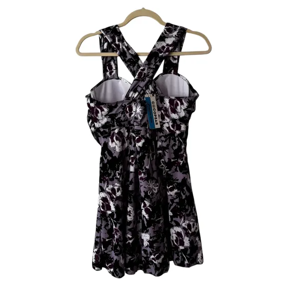 Coco Pear Purple Floral Print Crisscross Back Swim Dress‎ Size 2XL - Image 8