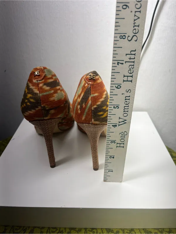 Sam Edelman Orange, Tan and Yellow Ikat Pointed-Toe Pumps - Image 4