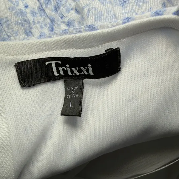 Trixxi Blue White Ditsy Floral Large Tiered Spaghetti Strap Dress Cottagecore - Image 9