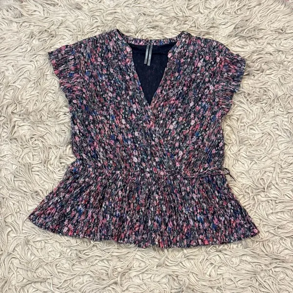 Anthropologie "Dionne" metallic floral blouse size small - Image 2