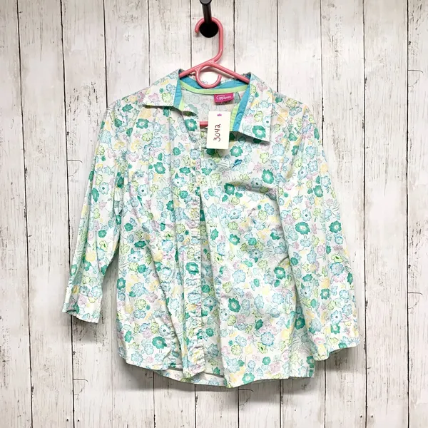 Vintage Cappagallo Shirt Women Sz Medium Floral Collared Button Down 3/4 Sleeve‎ - Image 4