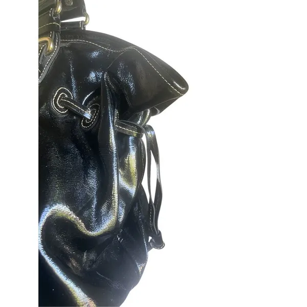 Dooney & Bourke Medium Chiara Patent Leather Drawstring Satchel Bag Black - Image 4