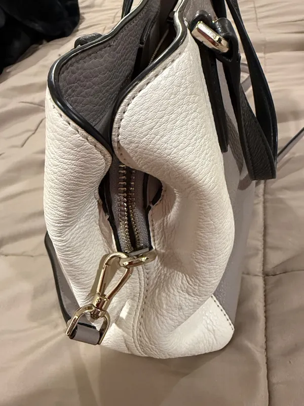 kate spade Two-Tone Pebbled Leather Satchel in Gray, White & Black - Image 6