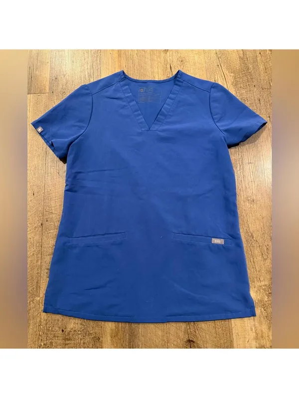 Figs Casma 3 Pocket Scrub Top XS in Denim Blue - Image 2