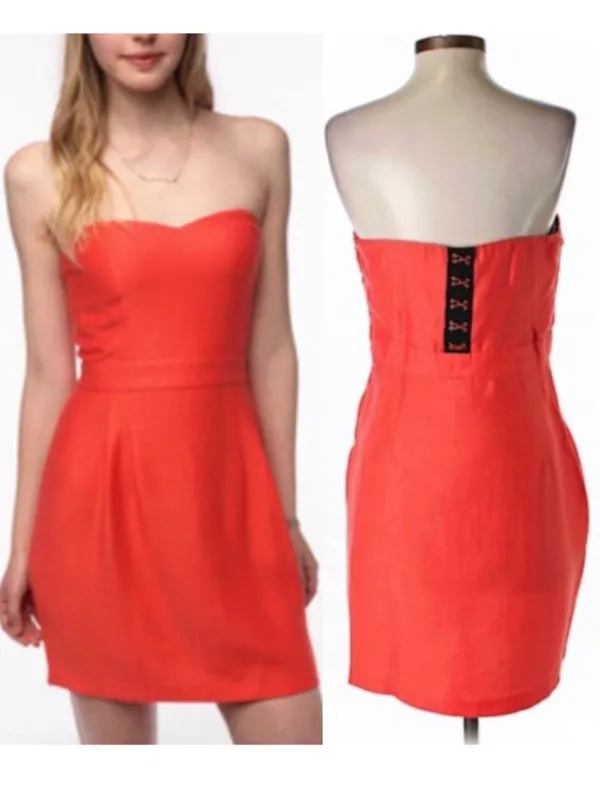 COOPERATIVE URBAN OUTFITTERS Bright Coral Orange Strapless Mini Sheath ? Dress - Image 2