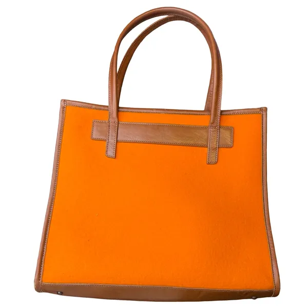 🧡 Graf Lantz Orange Felt Leather Trim‎ Tote Bag OS 🧡 - Image 2