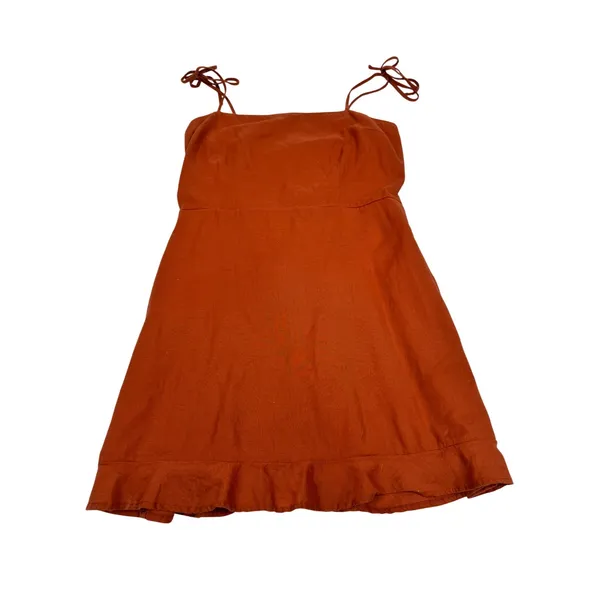 Abercrombie & Fitch Burnt Orange Cotton Tie Strap Ruffle Mini Dress Large - Image 2