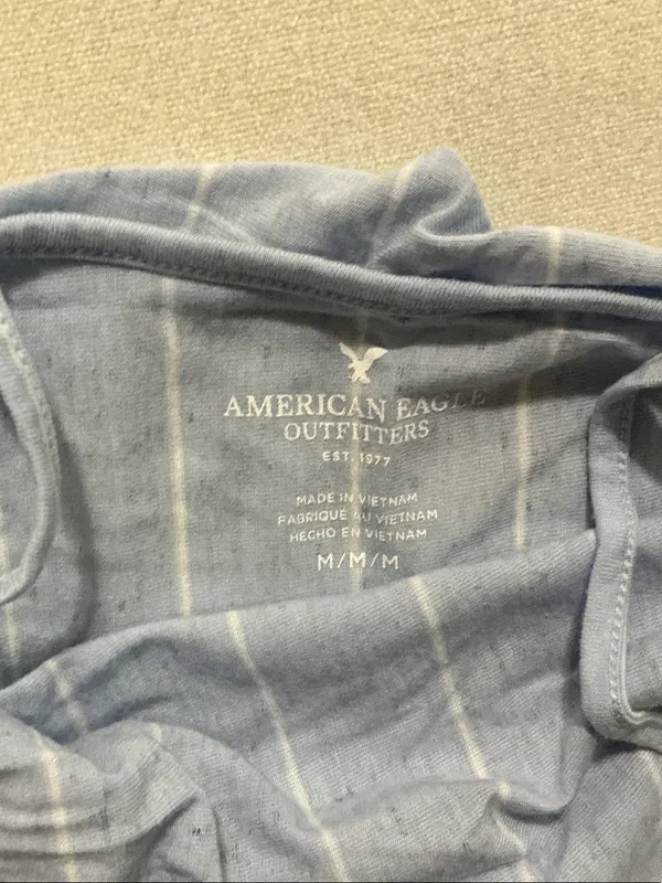 American Eagle Outfitters Light Blue V-Neck Bodysuit & Striped Ruffle Cami - Image 4