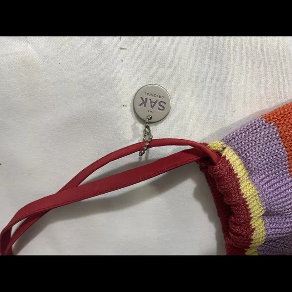 The Sak Original Knit Crochet Tote Bag Striped Multicolor Lined Shoulder Bag - Image 9