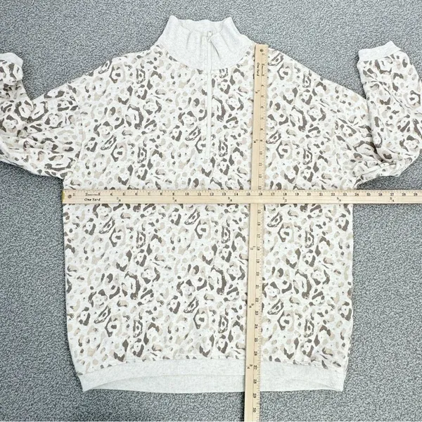 Aerie Leopard Print Oversized‎ Sweatshirt Cream Tan Beige Small Quarter Zip - Image 12