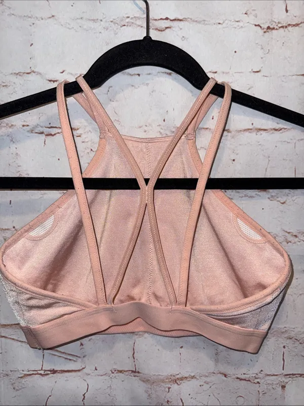 Nike Pink High-Neck Strappy Sports Bra no pads Med pullover gym workout - Image 4