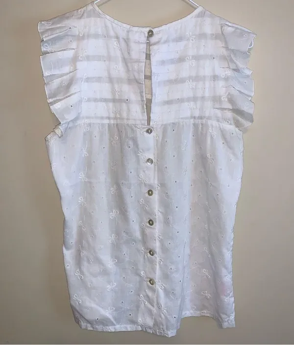 Flutter Sleeve Eyelet Lace Blouse Vintage White Size M - Image 2