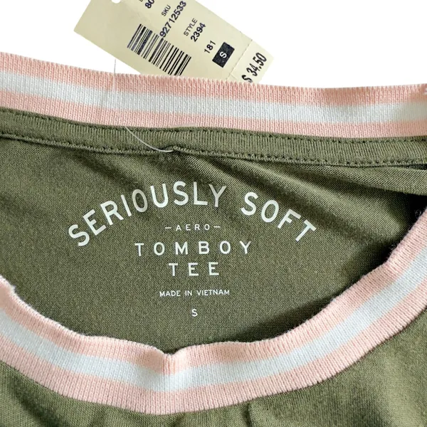 Aeropostale Seriously Soft Long Sleeve Tomboy Tee Olive Pink SMALL NWT - Image 4