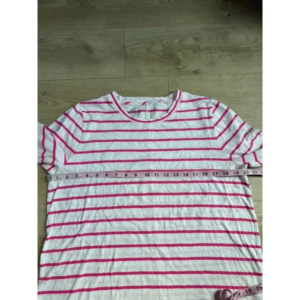 EUC J.Crew T-Shirt Scoop Neck Long Sleeve Girlfriend Tee striped pink white sz L - Image 5