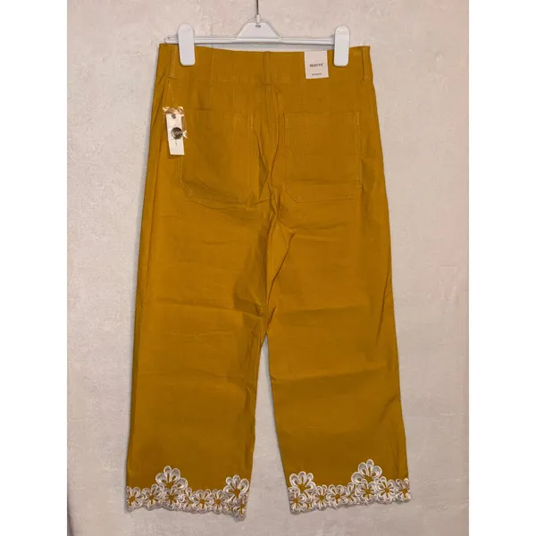 Maeve Anthropologie The Colette Mustard Yellow Embroidered‎ Wide Leg Crop Pants - Image 8