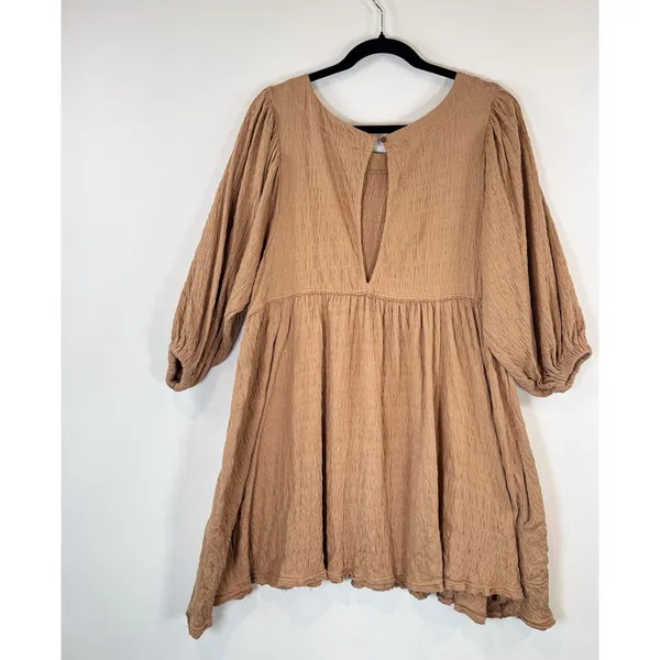 Free People Beach Dress Brown Get Obsessed Babydoll Mini Puff Sleeve A Line XS - Image 8