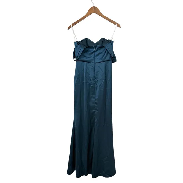 Lulus Stunning Arrival Dark Teal Satin Off-The-Shoulder Maxi Dress size M EUC - Image 4