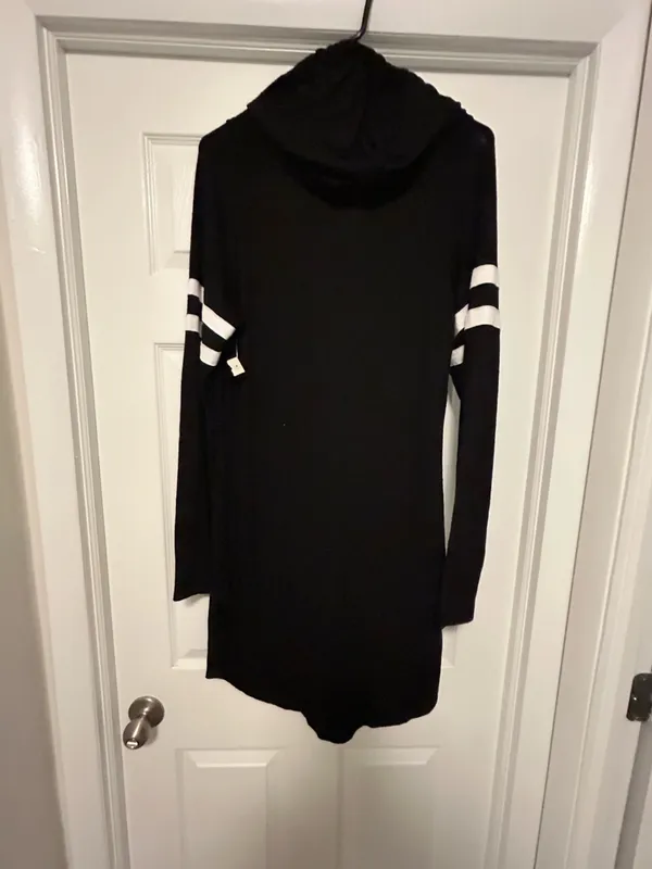 No Boundaries Black Hooded Long-Sleeve Dress dz XL White Sleeve Stripes new with - Image 2