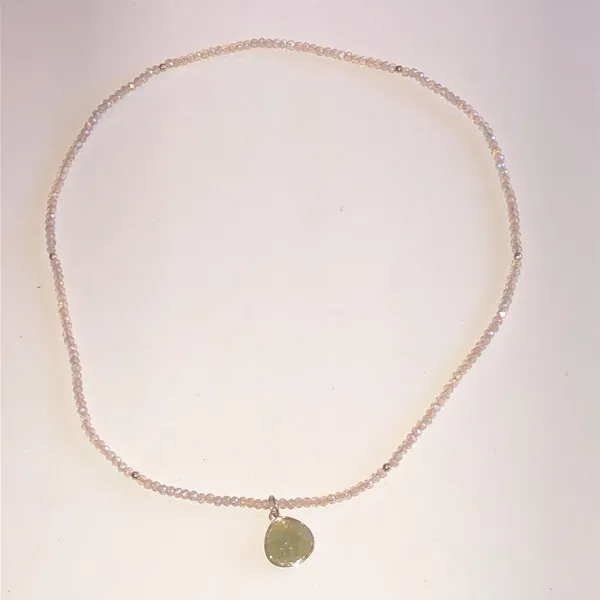 Delicate Pink Beaded Necklace with Green Faux Stone Pendant - Image 2