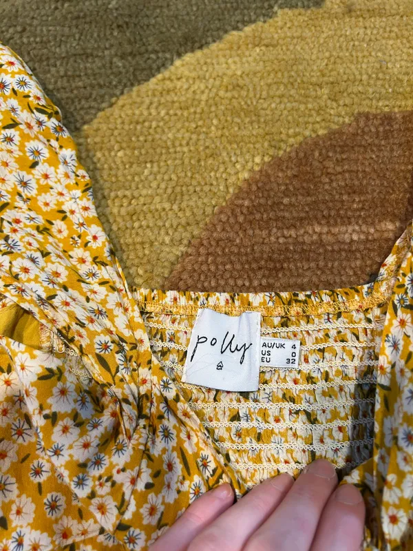 Princess Polly Kaori Mini Dress Floral Print Mustard Yellow Cap Sleeves Size 0 - Image 3