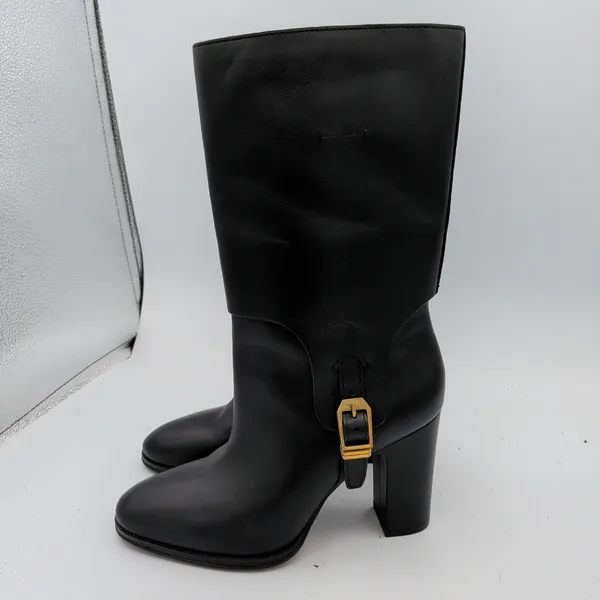 Franco Sarto Wyatt Black Leather Mid-Calf Block Heel Buckle‎ Boots 7M - Image 2