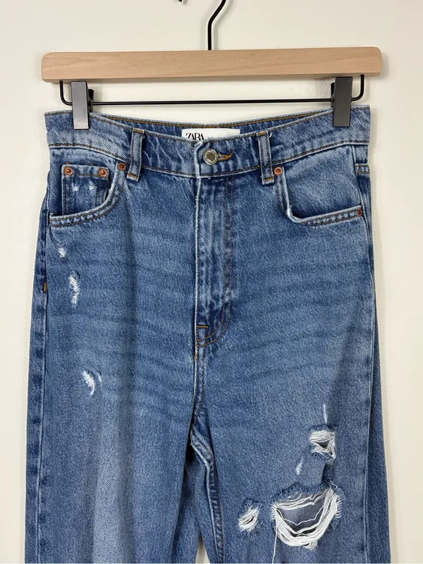 Zara 90s Full Length Jeans Straight Leg Women’s Size 2 High Rise Blue Denim - Image 3