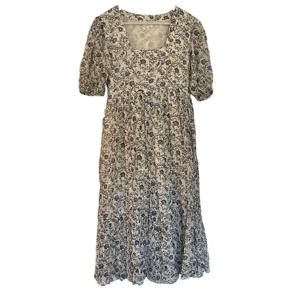 Garrie B blue floral square neck puff sleeve midi dress size M - Image 2
