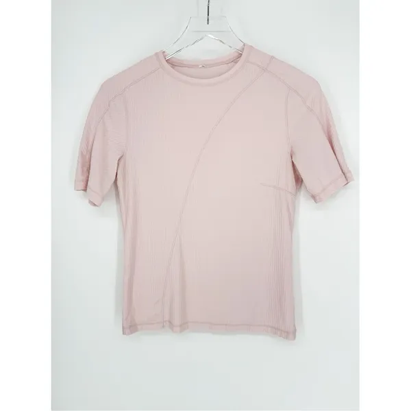Lululemon‎ Asymmetrical Ribbed Cotton Short Sleeve Tee Women's 6 Blush Pink - Image 2