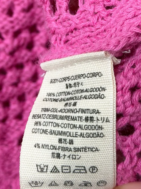 Free People Pink Crochet Knit Sweater Size Large Boho Fall Valentines Day - Image 9