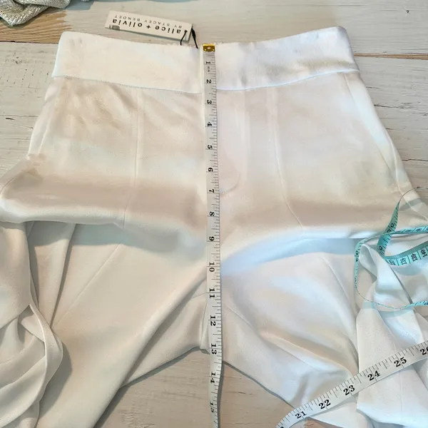 Alice + Olivia Jody Satin High-Waist Slit Front Pant White Size US 2 - Image 9