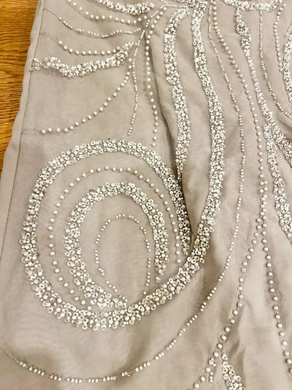 Wedding Dress Taupe/Silver& pearl Beaded Formal Gown Dress size 12 - Image 10