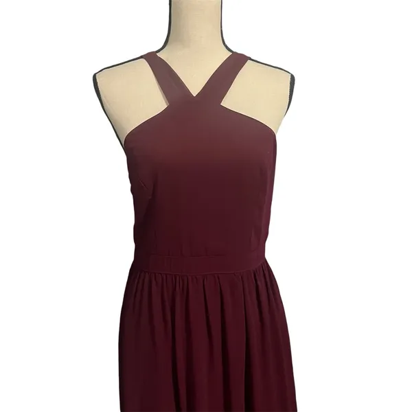LuLus Wmns Magenta Flowy Maxi Lined Halter Air of Romance Dress Sz L Bridesmaid - Image 4