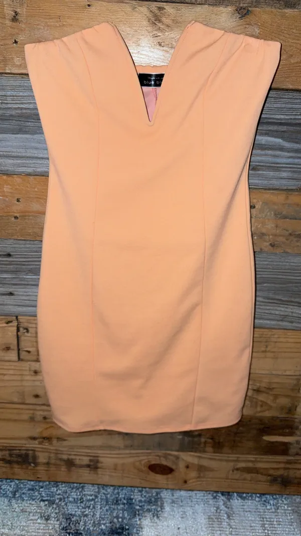 BLUE BLUSH S Peach Sleeveless V Neck Bodycon Short Dress Solid - Image 3