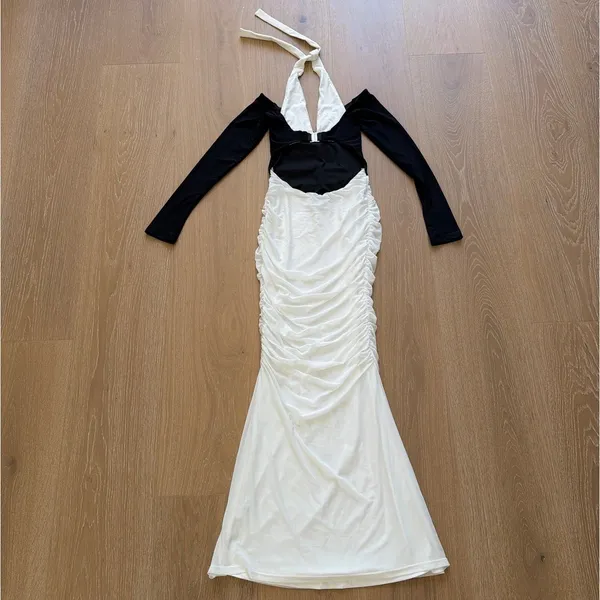 Outcast Maxi Dress Halter Tahiti Size S Black White - Image 3