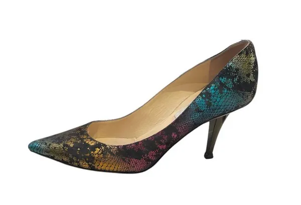 Jimmy Choo Multicolor Metallic Snake‑Print Suede Pumps Size 38 Pointed Heels - Image 2