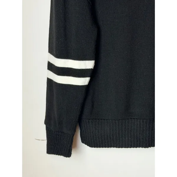 Nasty Gal Sweater Women Large Black Boat‎ Neck White Varsity Stripe Sleeve Knit - Image 6