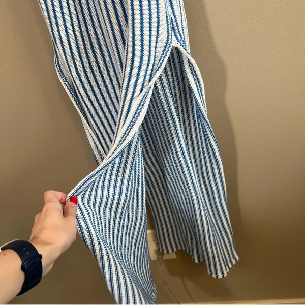 Women’s Blue White Striped Knit Cut Out Dress Small - Image 4