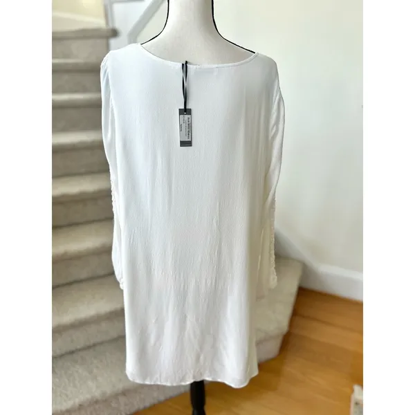 NWT Lovers + Friends Gracie White Crochet Sleeve V-Neck Shift Dress - Image 4