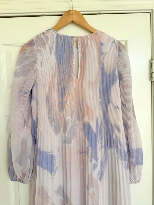 Aritzia Wilfred Daydreamer Pastel Flowy Mini Dress Long Sleeve Size S Lavender - Image 6