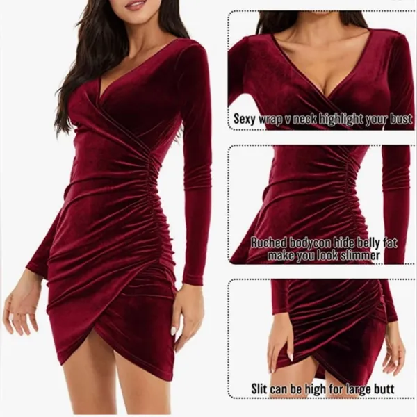 NWOT Guberry Elegant Burgundy Red Velvet Wrap Dress Women’s Sz Small - Image 2
