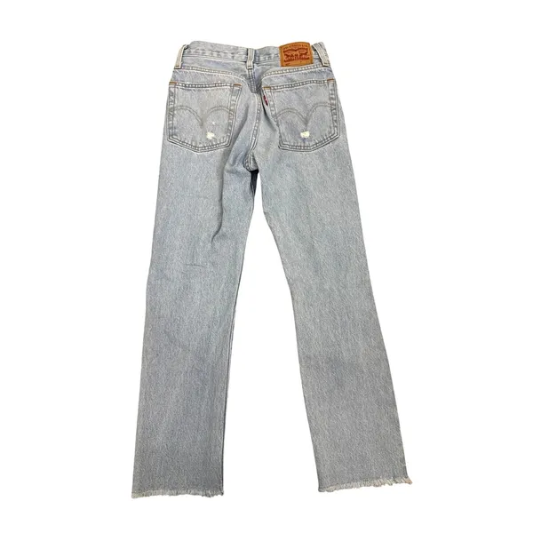 Levi's 501 Denim Button Fly Distressed Straight Leg Blue Jeans Size Women's 24 - Image 2