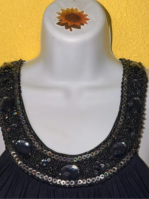 Xscape Black Halter Maxi Dress with Beaded Waist - Image 9