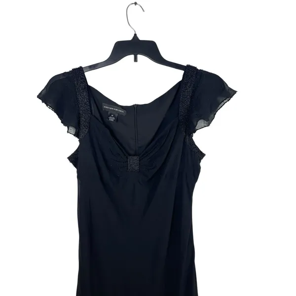 VTG 90s Y2K Jones New York Black Babydoll Beaded Silk Sheer Lined Dress 14 - Image 3