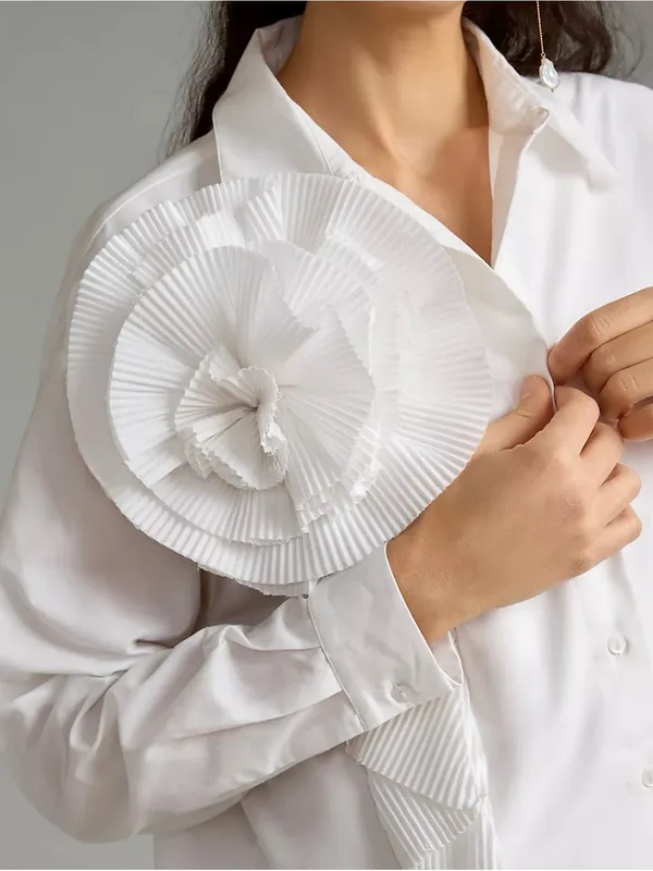 Forever That Girl Anthropologie Elegant White Long-Sleeve Statement Shirt Dress - Image 3