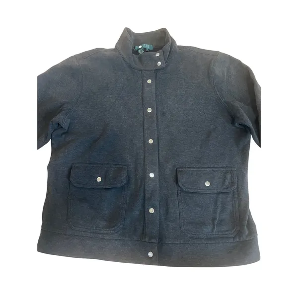 Vintage Lauren Ralph Lauren Women’s Petite Shacket Bomber Snap Dark Gray Size LG - Image 2