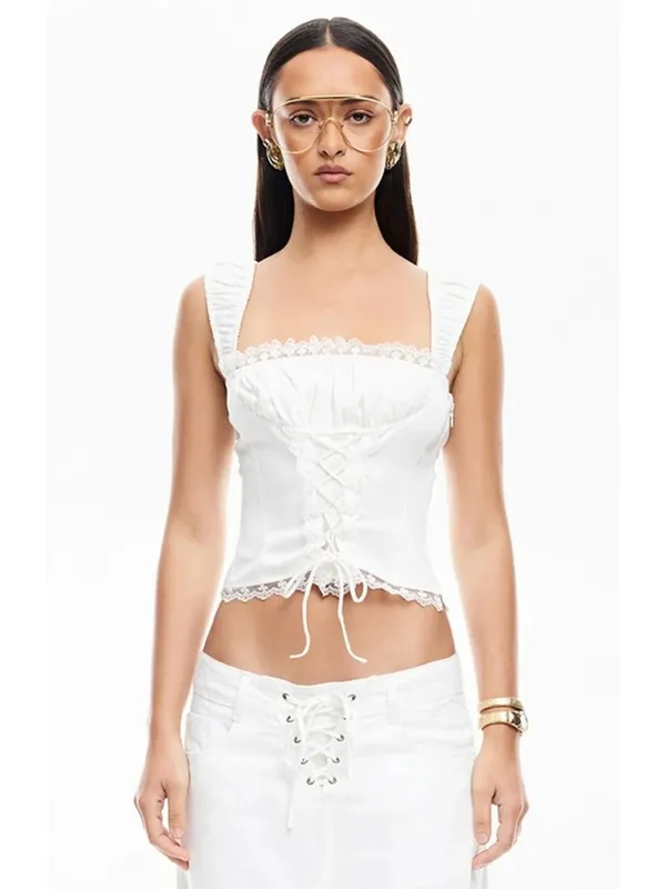 LIONESS Palmer Corset in Porcelain White Small New Womens Sleeveless Tank Top - Image 13