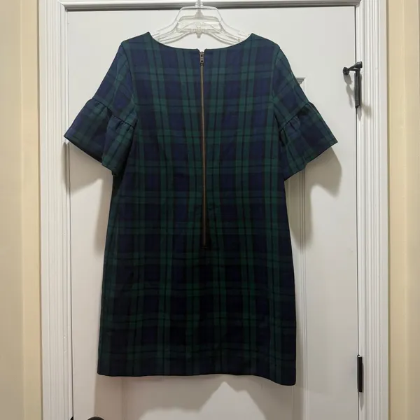Vineyard Vines Black Watch Plaid Ruffle Sleeve Shift Dress Navy Green Size 6 - Image 2