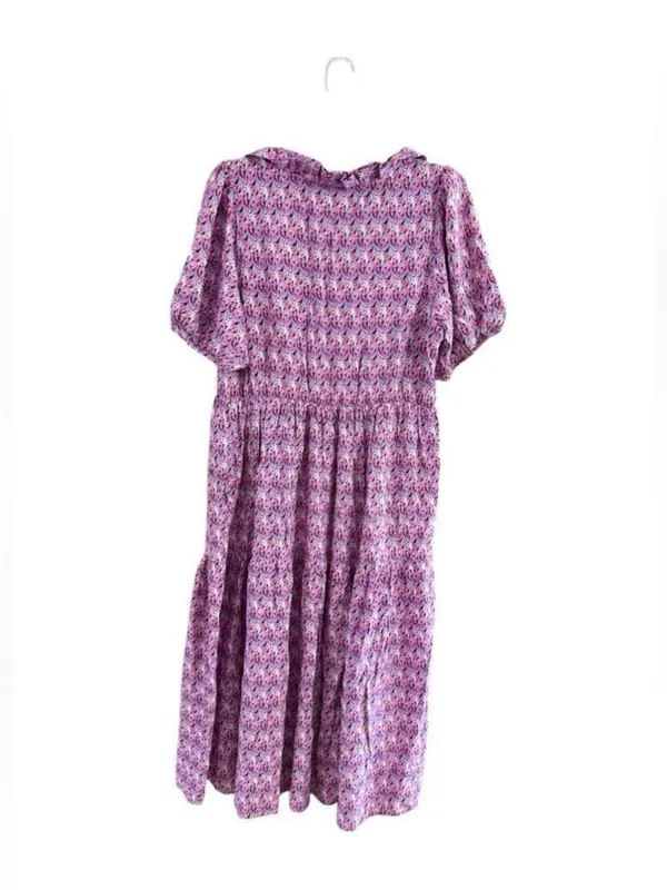 Pink Floral Tiered Midi Dress with Puff Sleeves - Image 3