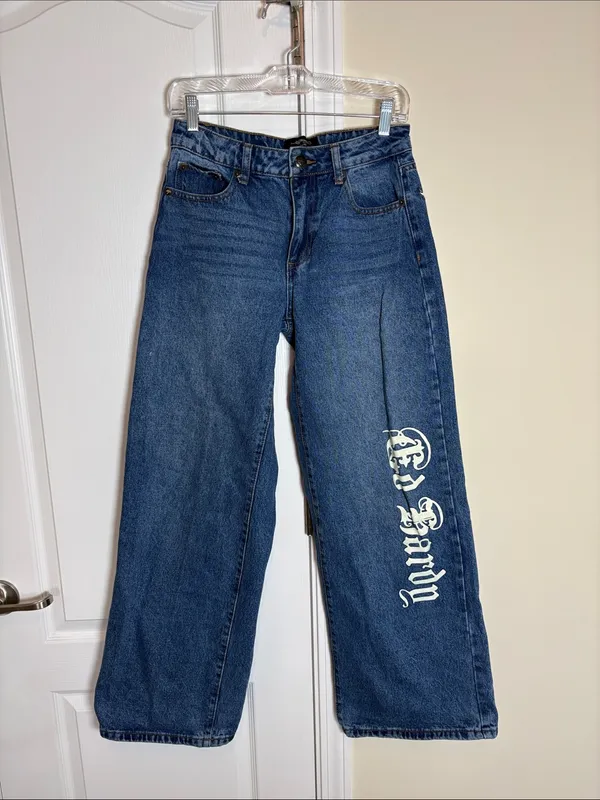Ed Hardy Women’s 26 Brave Eagle Wide Leg Grunge Y2K Blue Denim Jeans - Image 3