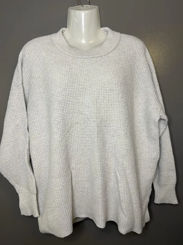 Aerie Sweater Womens XS Gray Waffle Knit Crewneck Pullover Cozy Relaxed Fit - Image 2